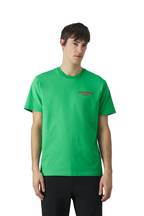 Just Cavalli - 76PM601 R Flock Logo Erkek T-Shirt - 76OAH6R2 Mint Yeşili