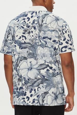 76PM655 R Print Flora Erkek Polo T-Shirt - 76OAG6RL Mavi - Thumbnail