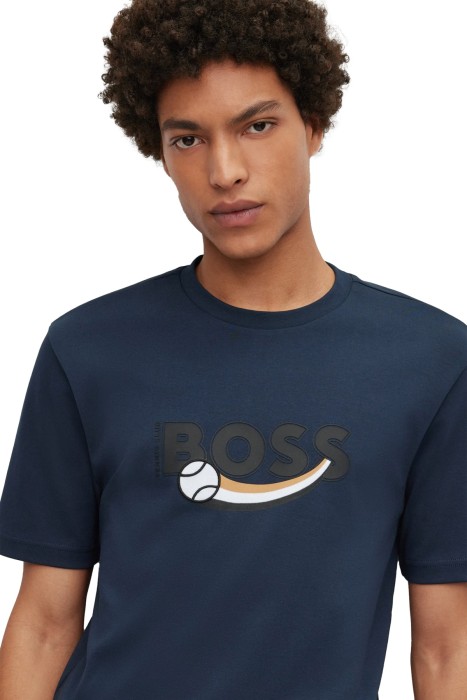 Aplikeli Ve Logo İşlemeli İnterlok Pamuklu Erkek T-Shirt - 50486205 Koyu Mavi