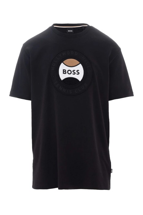 Boss - Aplikeli Ve Logo İşlemeli İnterlok Pamuklu Erkek T-Shirt - 50486205 Siyah