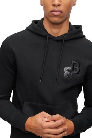 Baskılı, İşlemeli Monogramlı Pamuklu Kapüşonlu Erkek SweatShirt - 50499925 Siyah - Thumbnail