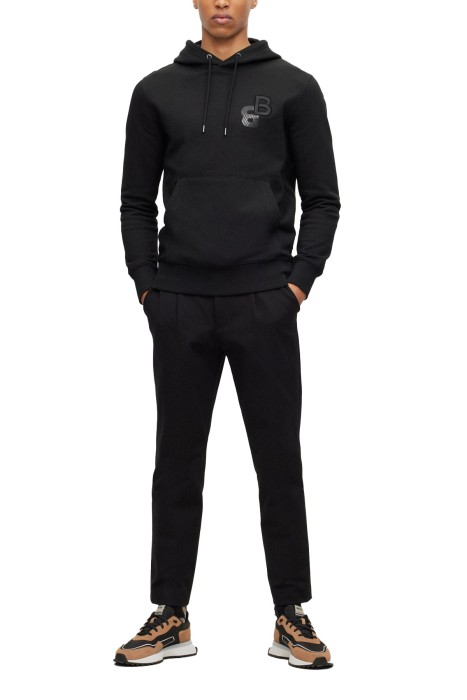 Baskılı, İşlemeli Monogramlı Pamuklu Kapüşonlu Erkek SweatShirt - 50499925 Siyah
