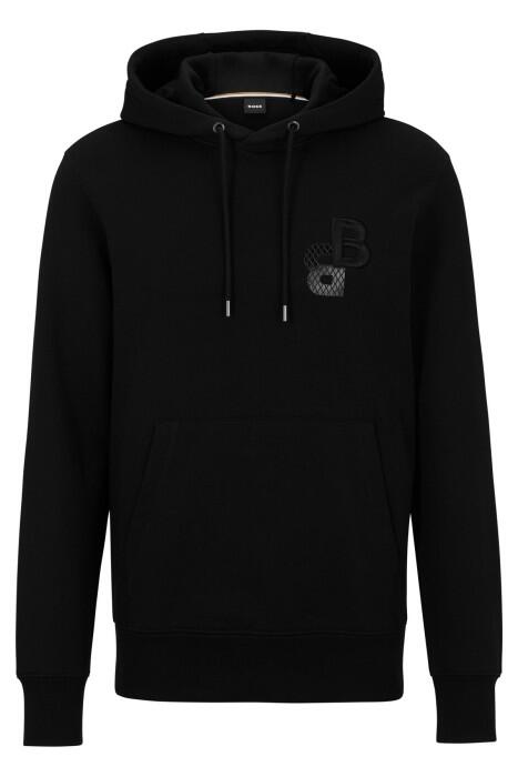 Baskılı, İşlemeli Monogramlı Pamuklu Kapüşonlu Erkek SweatShirt - 50499925 Siyah