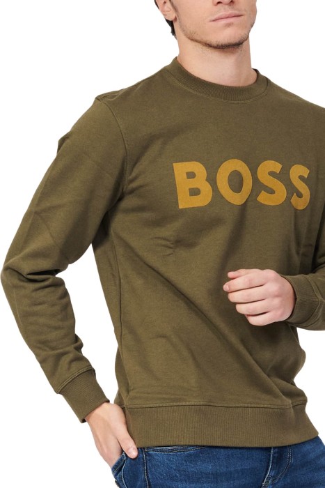 Boss - Baskili Logolu Organik Pamuklu Erkek SweatShirt - 50477309 Haki