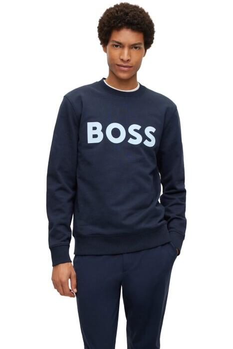 Boss - Baskili Logolu Organik Pamuklu Erkek SweatShirt - 50477309 Koyu Mavi
