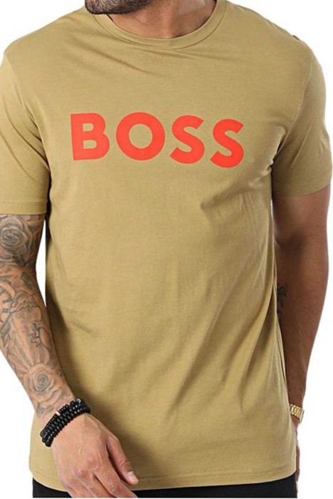 Boss - Baskılı Logolu Pamuklu Jarse Erkek T-Shirt - 50481923 Koyu Bej