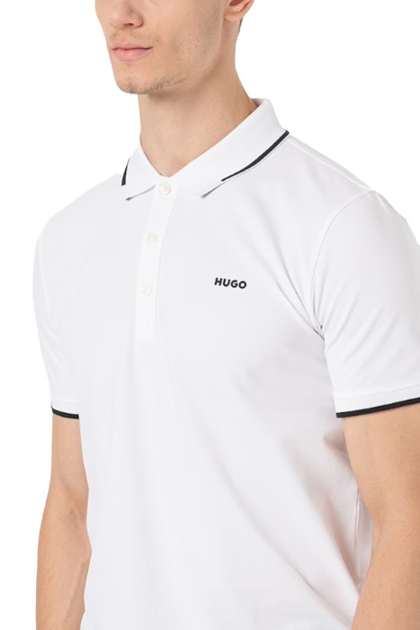 Hugo - Baskılı Logolu Streç Pamuklu Erkek Polo T-Shirt - 50467344 Beyaz