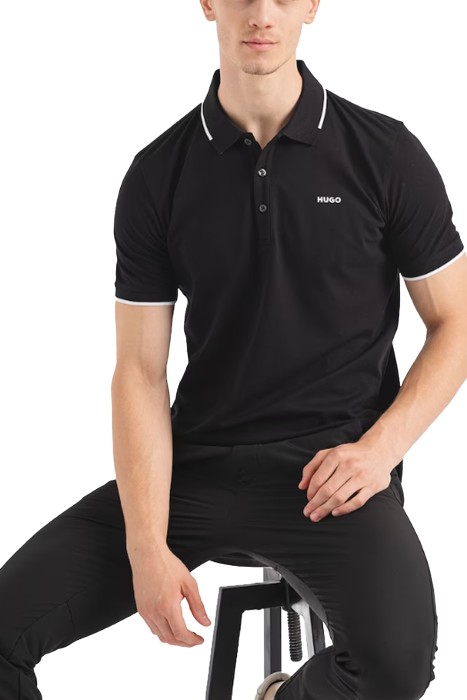 Hugo - Baskılı Logolu Streç Pamuklu Erkek Polo T-Shirt - 50467344 Siyah