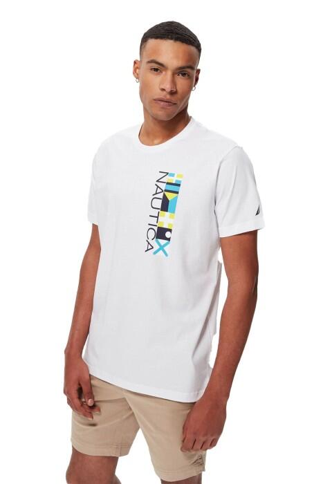 Nautica - Baskılı Standart Erkek Fit T-Shirt - V35555T Beyaz