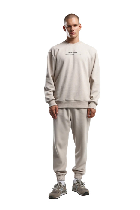 Benmanaj Erkek Bisiklet Yaka SweatShirt - BMK0039 Krem - 1