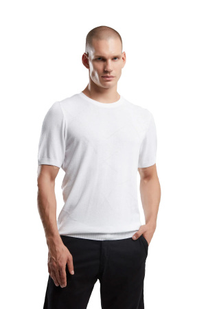 Benmanaj Erkek Triko T-Shirt - BMY0049 Beyaz Beyaz