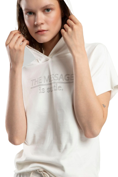 Benmanaj Kadın Kapşonlu Kısa Kollu T-Shirt - BMY0017 Beyaz - 2