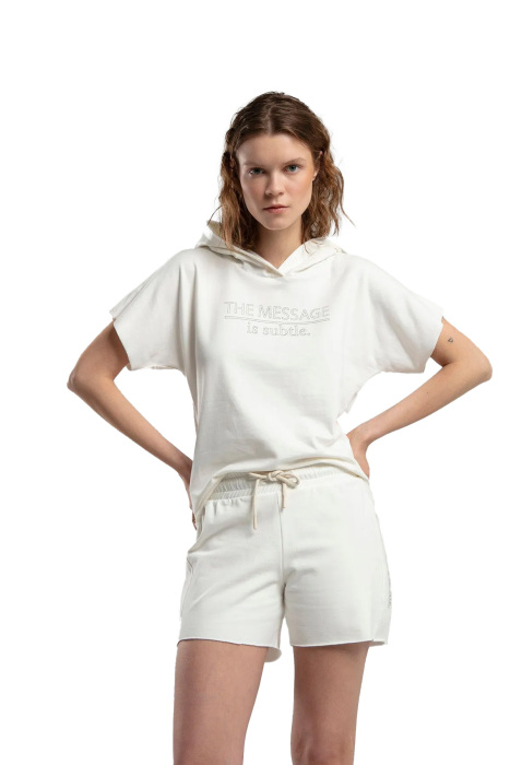 Benmanaj Kadın Kapşonlu Kısa Kollu T-Shirt - BMY0017 Beyaz - 3