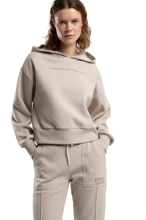 Benmanaj Kadın Kapşonlu SweatShirt - BMY0029 Bej - 3