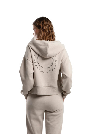 Benmanaj Kadın Kapşonlu SweatShirt - BMY0029 Bej - 5