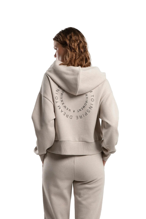 Benmanaj Kadın Kapşonlu SweatShirt - BMY0029 Bej - 5