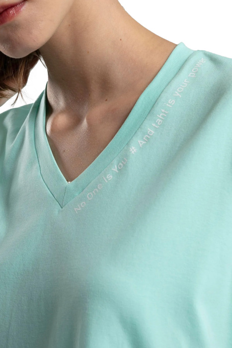 Benmanaj Kadın V Yaka T-Shirt - BMY0011 Mint Yeşili - 4