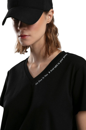Benmanaj Kadın V Yaka T-Shirt - BMY0011 Siyah - 4