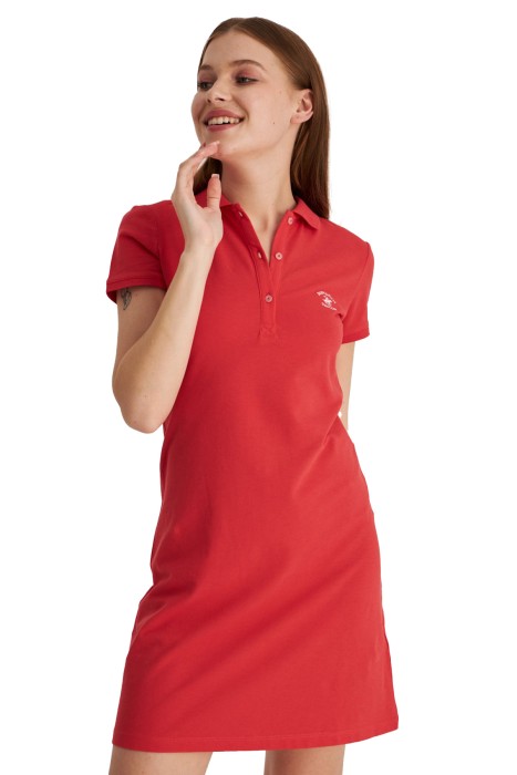Beverly Hills Polo Club - Beverly Hills Polo Club Basic Polo Kadın Elbise - 22SWEO15600201 Kırmızı