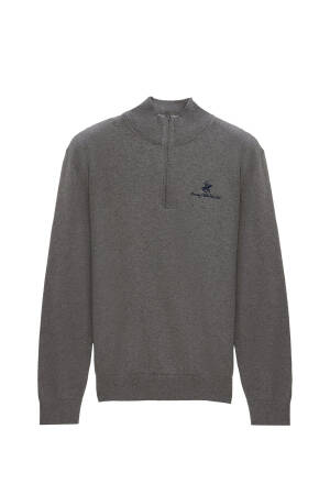 Beverly Hills Polo Club Erkek Fermuar Yakalı Kazak - 22WME009407301 Gri Melanj - Beverly Hills Polo Club