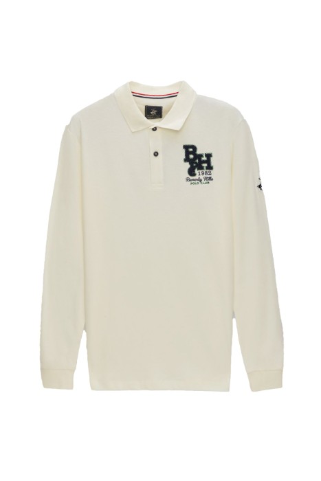 Beverly Hills Polo Club - Beverly Hills Polo Club Erkek Polo Yaka Uzun Kollu T-Shirt - 22WMFPU6105601 Ekru