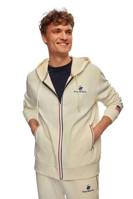 Beverly Hills Polo Club Fermuar Şeritli Erkek Tam Fermuarlı SweatShirt - 22WMF013367101 Ekru - 1