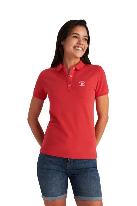 Beverly Hills Polo Club - Beverly Hills Polo Club Kadın Polo Yaka T-Shirt - 22SWEPK6102301 Kırmızı