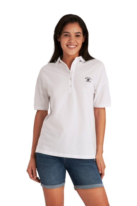 Beverly Hills Polo Club - Beverly Hills Polo Club Kadın Polo Yaka T-Shirt - 22SWFPK6102501 Beyaz