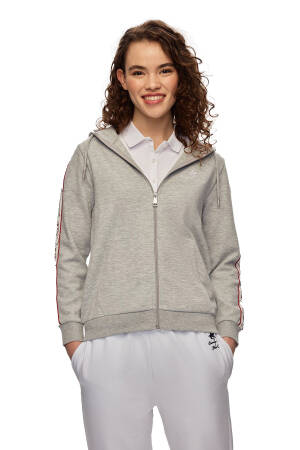 Beverly Hills Polo Club Kadın Tam Fermuarlı SweatShirt - 22WWFO10356801 Gri Melanj - Beverly Hills Polo Club
