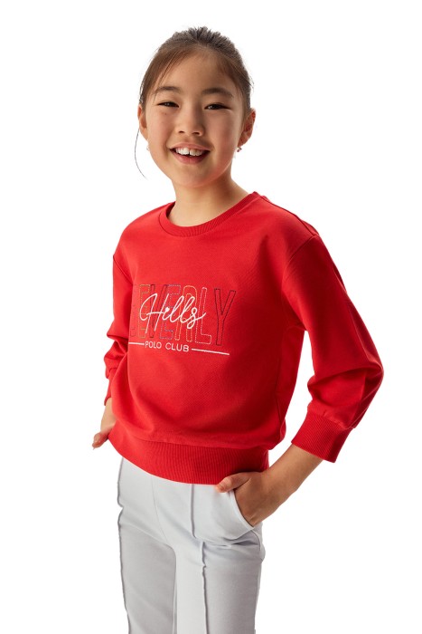 Beverly Hills Polo Club - Beverly Hills Polo Club Kız Çocuk SweatShirt - 22WTF013360401 Kırmızı