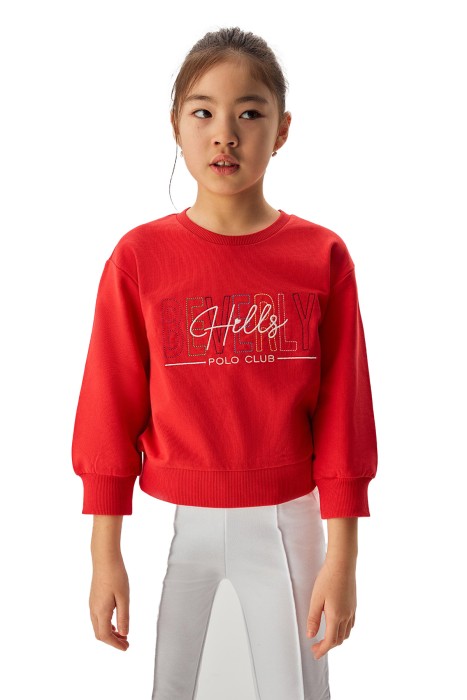 Beverly Hills Polo Club Kız Çocuk SweatShirt - 22WTF013360401 Kırmızı