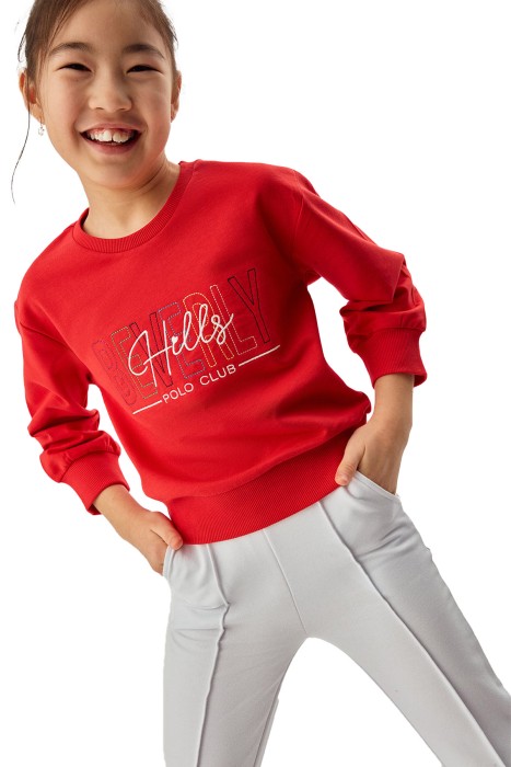 Beverly Hills Polo Club Kız Çocuk SweatShirt - 22WTF013360401 Kırmızı
