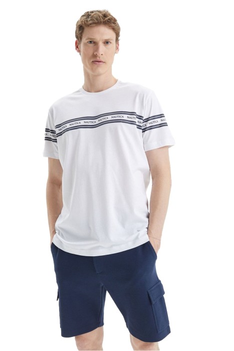Nautica - Bloklu Erkek T-Shirt - V35425T Beyaz