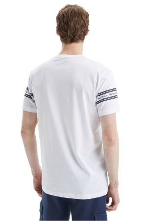 Bloklu Erkek T-Shirt - V35425T Beyaz - Thumbnail