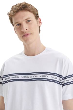 Bloklu Erkek T-Shirt - V35425T Beyaz - Thumbnail