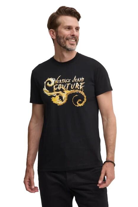 Versace Jeans Couture - Chromo Couture Erkek T-Shirt - 77GAHC00 Siyah/Altın Sarısı