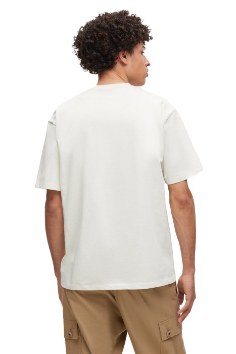 Çift Logo Baskılı Pamuklu Erkek T-Shirt - 50494565 Ekru