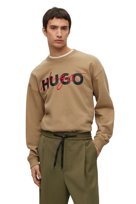 Hugo - Çift Logolu, Pamuklu Erkek SweatShirt - 50494558 Bej