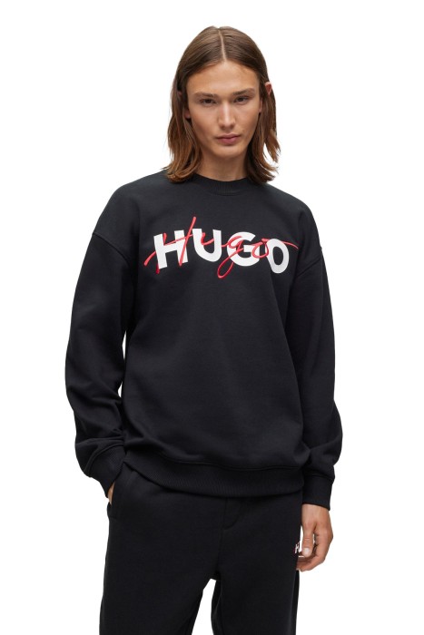 Hugo - Çift Logolu, Pamuklu Erkek SweatShirt - 50494558 Siyah