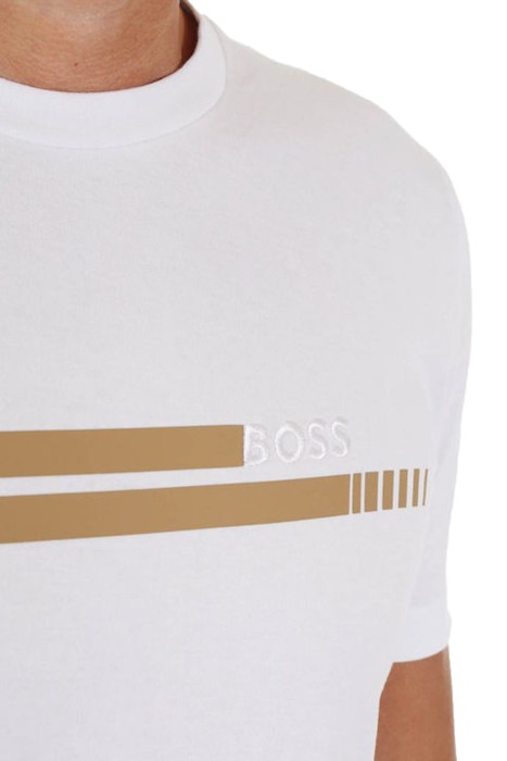Boss - Çizgili, Pamuklu Jarse Erkek T-Shirt - 50495704 Beyaz