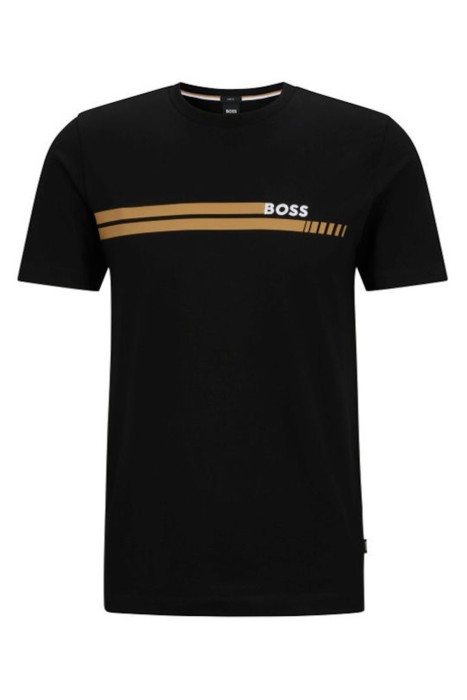 Boss - Çizgili, Pamuklu Jarse Erkek T-Shirt - 50495704 Siyah