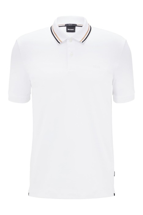 Çizgili Yakalı, Pamuklu Dar Kesim Polo T-Shirt - 50469360 Beyaz