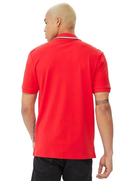 Çizgili Yakalı, Pamuklu Dar Kesim Polo T-Shirt - 50469360 Kırmızı - 2