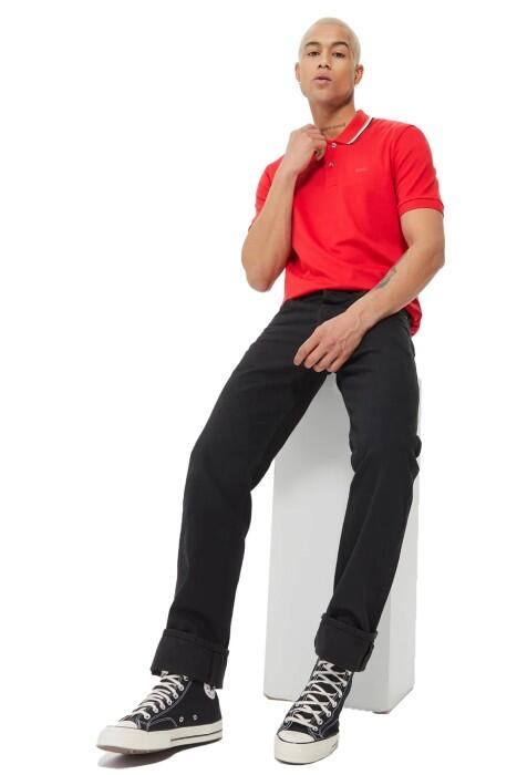 Çizgili Yakalı, Pamuklu Dar Kesim Polo T-Shirt - 50469360 Kırmızı