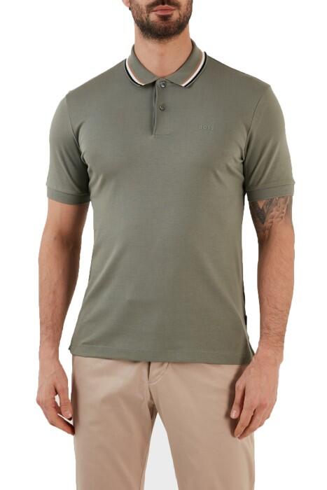 Boss - Çizgili Yakalı, Pamuklu Dar Kesim Polo T-Shirt - 50469360 Mint Yeşili