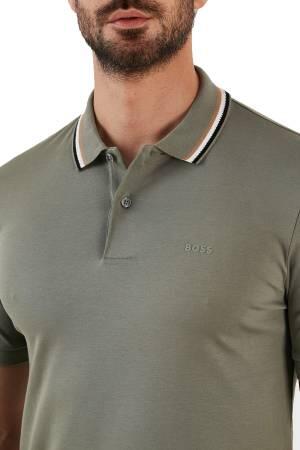Çizgili Yakalı, Pamuklu Dar Kesim Polo T-Shirt - 50469360 Mint Yeşili - Thumbnail