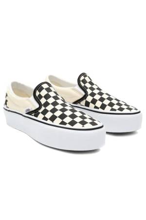 Classic Slip-On Platform Unisex Ayakkabı - VN00018E Siyah/Beyaz - Vans