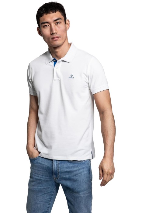 Gant - Contrast Collar Pique Ss Rugger Erkek Polo Yaka T-Shirt - 2052003 Beyaz