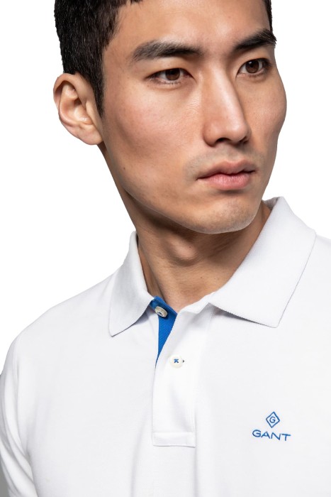 Contrast Collar Pique Ss Rugger Erkek Polo Yaka T-Shirt - 2052003 Beyaz