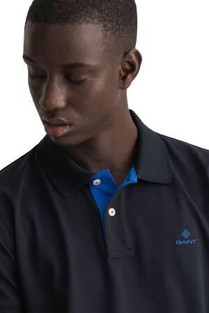 Contrast Collar Pique Ss Rugger Erkek Polo Yaka T-Shirt - 2052003 Siyah - Thumbnail